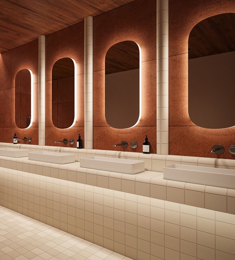 Toiletgebouw met frisse geurbeleving verspreid via ons geursysteem voor een aangename en schone sfeer