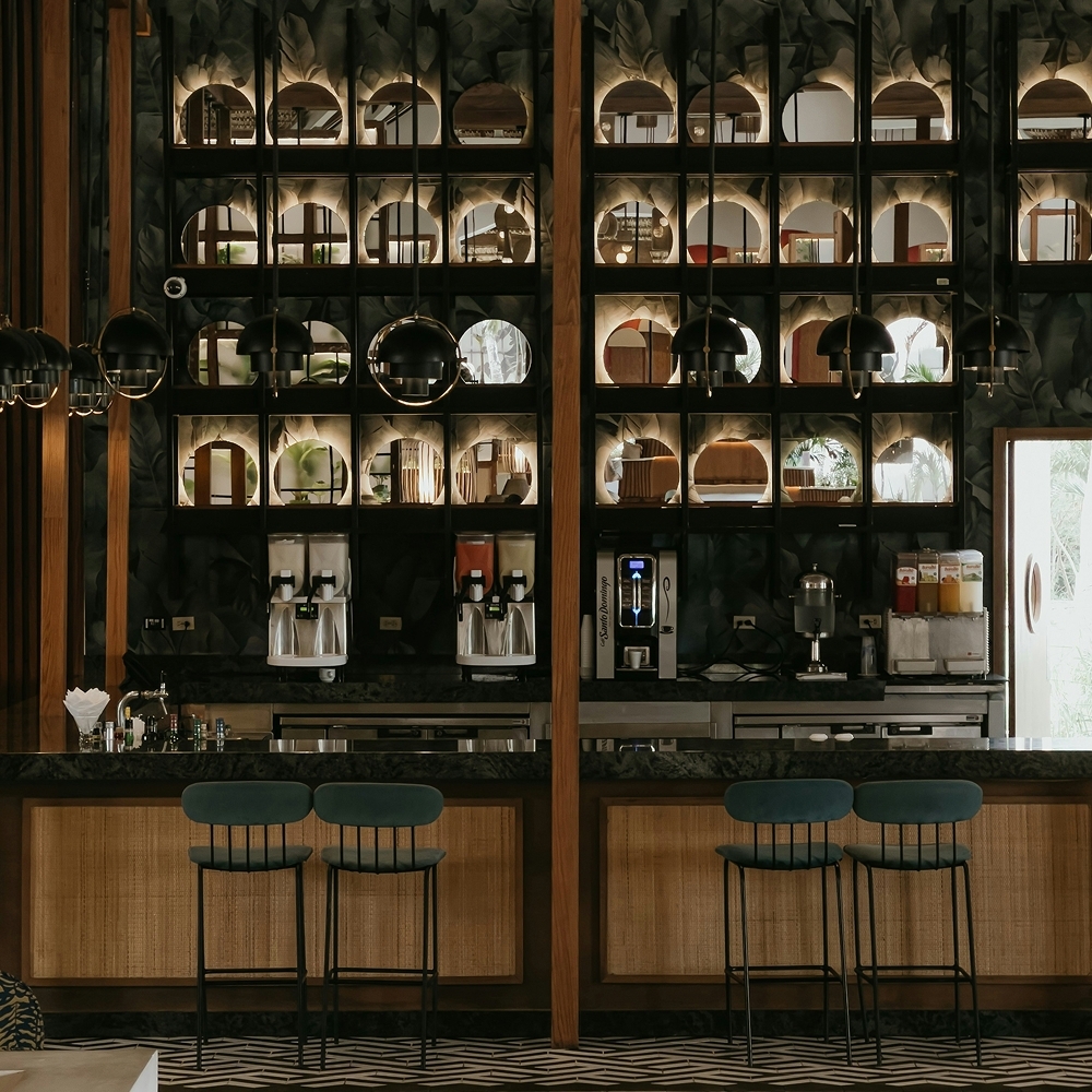 Fresh and luxurious atmosphere in hotel lobby bar