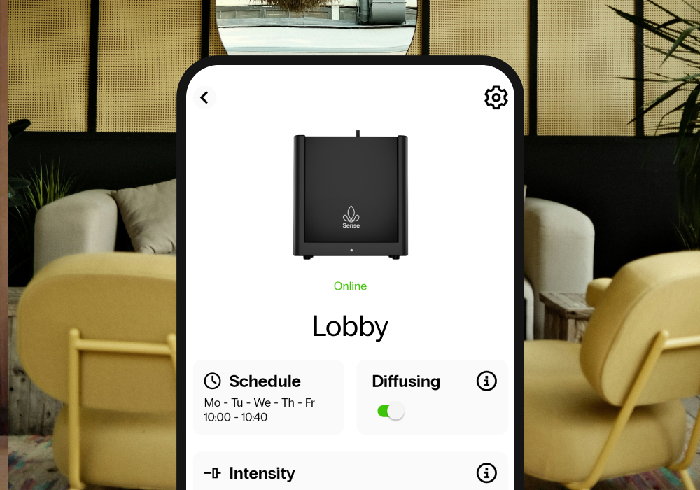 Smart scent diffuser with app control, perfect for scent marketing in hotel spaces