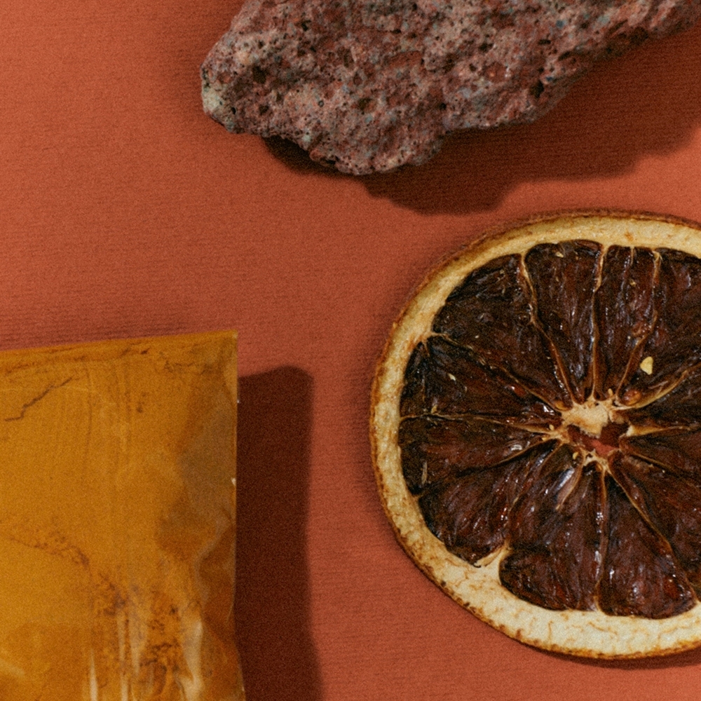 Collage of ingredient textures reflecting soothing scents